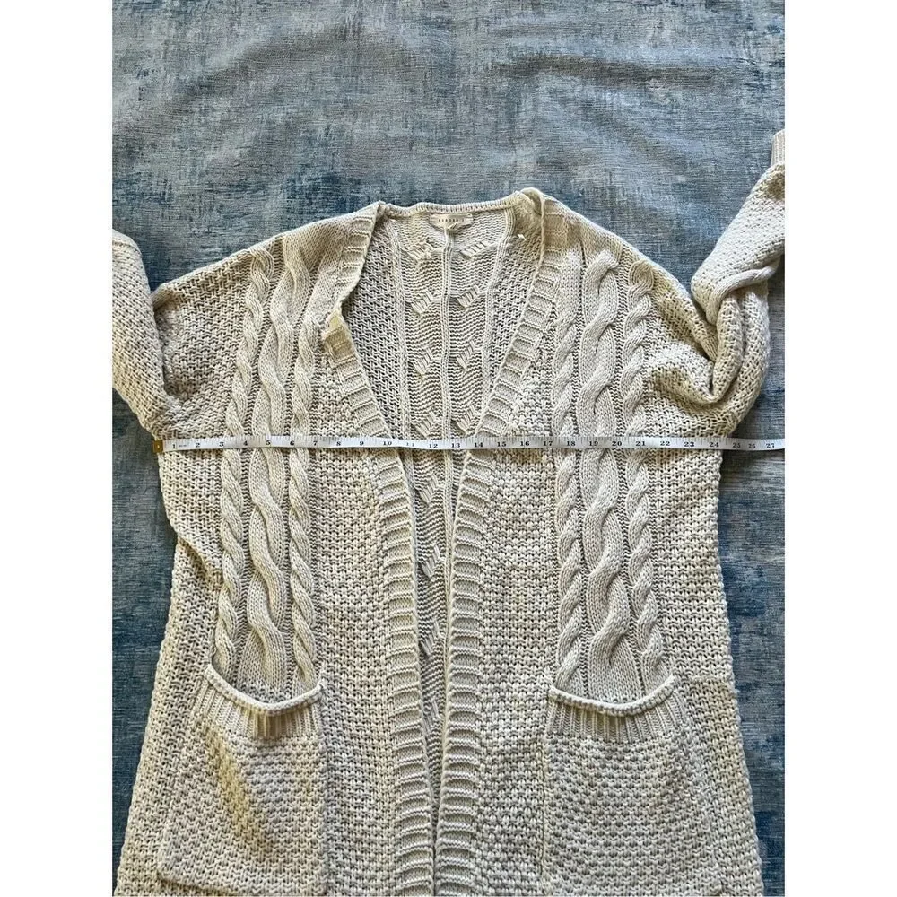 Reborn J Ivory Cable Knit Open Front Cardigan Women's Large